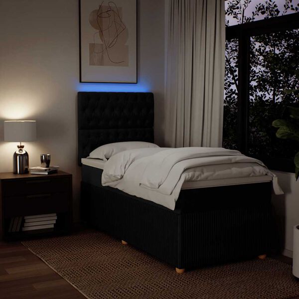 vidaXL Posteľn&yacute; r&aacute;m boxspring s matracom čierny 90x200 cm l&aacute;tka