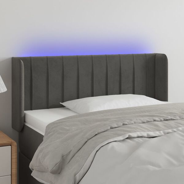 vidaXL Čelo postele s LED tmavosiv&eacute; 103x16x78/88 cm zamat