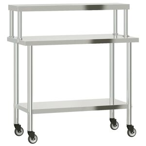 vidaXL Kuchynsk&yacute; pracovn&yacute; st&ocirc;l s policou 110x55x120 cm nehrdzav. oceľ