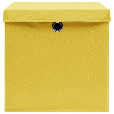 vidaXL Úložné boxy s vekom 4 ks, žlté 32x32x32 cm, látka