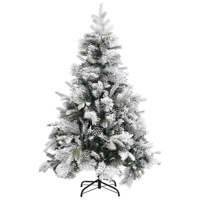 vidaXL Vianočný stromček s vločkami snehu a šiškami 150 cm PVC a PE