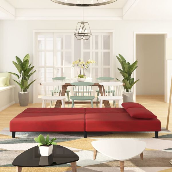 vidaXL 2-miestna rozkladacia pohovka s 2 vank&uacute;&scaron;mi,v&iacute;novo červen&aacute;,zamat