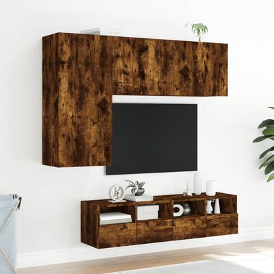 vidaXL 4-dielne TV nástenné skrinky dymový dub kompozitné drevo