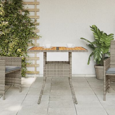 vidaXL Záhradný stôl s akáciovou doskou, sivý 80x80x75 cm, polyratan