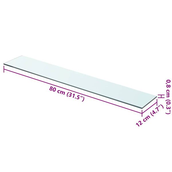 vidaXL Poličkový panel z priehľadného skla, 80x12 cm