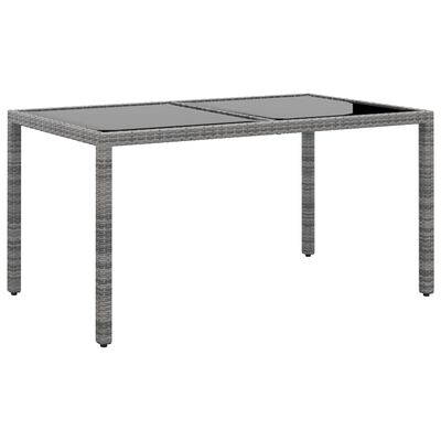 vidaXL Záhradný stôl 150x90x75 cm tvrdené sklo a polyratan sivý