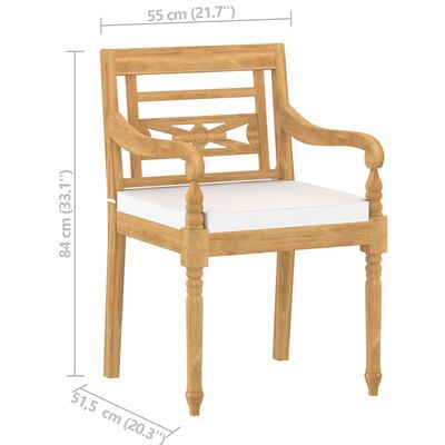vidaXL Batavia stoličky so sedákmi 6 ks masívne teakové drevo