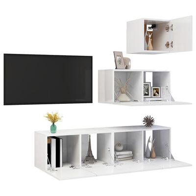 vidaXL 4-dielna sada TV skriniek vysokolesklá biela drevotrieska
