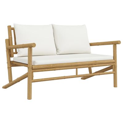 vidaXL 5-dielna záhradná sedacia súprava krémovo-biele vankúše bambus