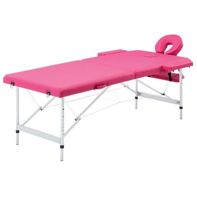 vidaXL Skladací masážny stôl, 2 zóny, hliník, ružový