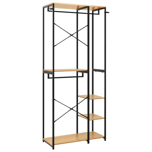 vidaXL Šatník čierny a dub 90x40x213 cm kov a drevotrieska