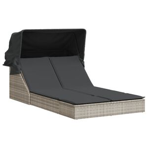 vidaXL Dvojit&eacute; ležadlo so strie&scaron;kou a podložkami, svetlosiv&eacute; polyratan