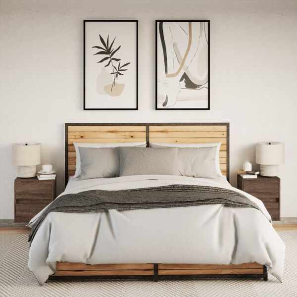 vidaXL Nástenné nočné skrinky s LED osvetlením 2 ks hnedý dub