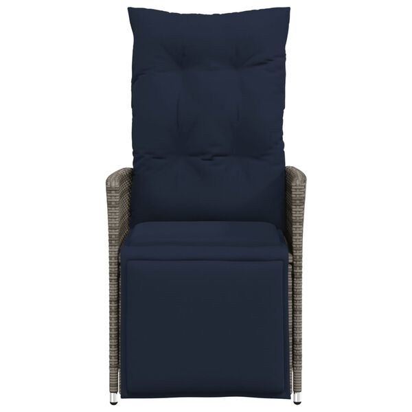 vidaXL Polohovacie záhradné kreslo s vankúšmi, sivé, polyratan