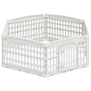 vidaXL 6 panelov&yacute; ps&iacute; v&yacute;beh 122 x 106,5 x 40 cm Plast Biela Skladac&iacute;
