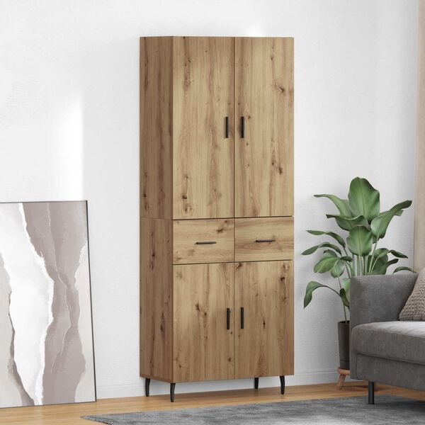 vidaXL Highboard 2 pcs Remeseln&yacute; dub Drevovl&aacute;knit&aacute; doska a sklo