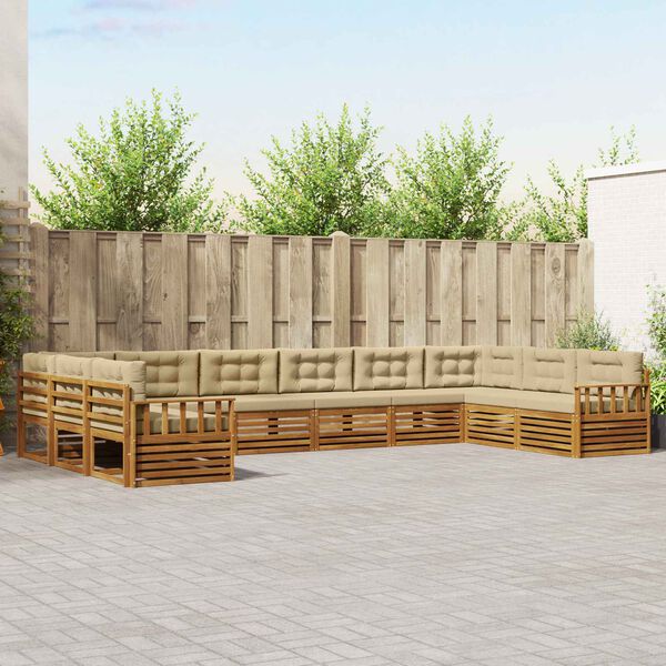 vidaXL S&uacute;pravy pohoviek 10 pcs Pr&iacute;rodn&aacute; a b&eacute;žov&aacute; Pevn&eacute; ak&aacute;ciov&eacute; drevo