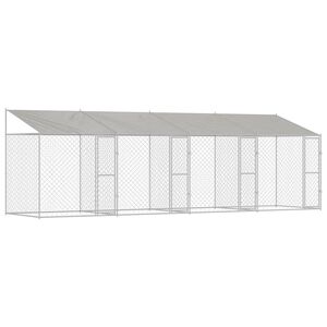 vidaXL Klietka pre psa s strechou Strieborn&aacute; 800 x 200 x 256 cm