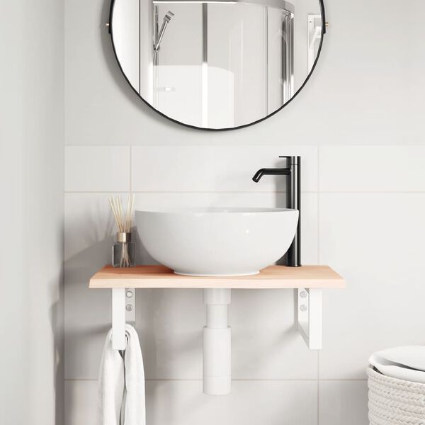 vidaXL Polica pod um&yacute;vadlo, n&aacute;stenn&aacute;, oceľ a dubov&yacute; mas&iacute;v