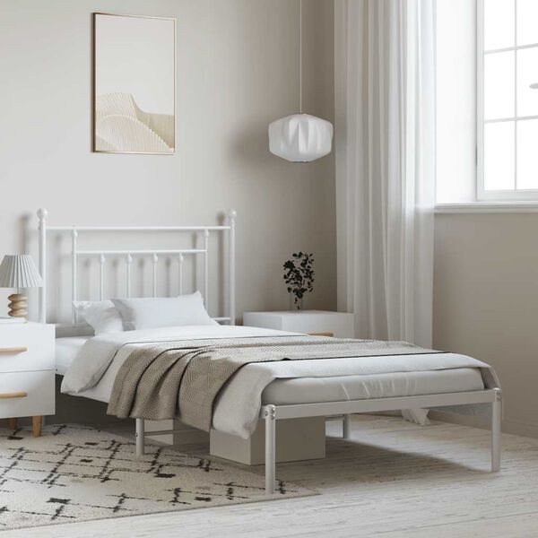 vidaXL Kovov&yacute; r&aacute;m postele s čelom biely 100x190 cm