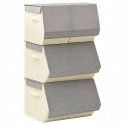 vidaXL Súprava stohovateľných úložných boxov 4 ks látková sivo-krémová