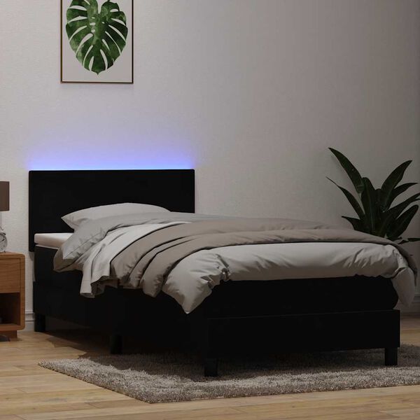 vidaXL Posteľn&yacute; r&aacute;m boxspring s matracom a LED čierny 80x210 cm zamat
