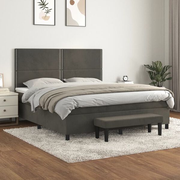 vidaXL Posteľn&yacute; r&aacute;m boxspring s matracom tmavosiv&yacute; 180x200 cm zamat