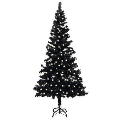 vidaXL Osvetlený umelý vianočný stromček+stojan, čierny 240 cm, PVC