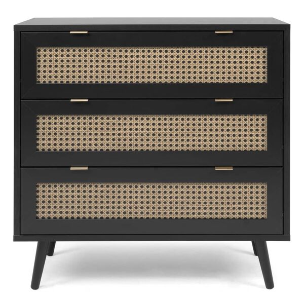 Finori Komoda so z&aacute;suvkami Vienna 03A, čierna a ratanov&aacute; potlač