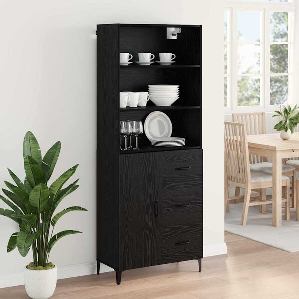 vidaXL Highboard Čierny dub 69,5 x 34 x 180 cm Kompozitn&eacute; drevo