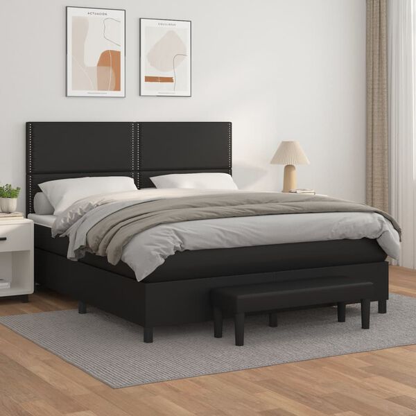 vidaXL Boxspring posteľ s matracom čierna 180x200 cm umel&aacute; koža