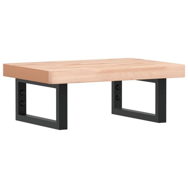 vidaXL Polica pod umývadlo nástenná oceľ a bukový masív