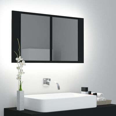 vidaXL LED kúpeľňová zrkadlová skrinka čierna 80x12x45 cm akryl