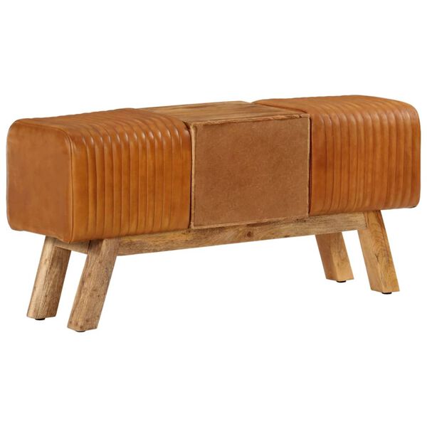 vidaXL Gymnastick&aacute; lavička hned&aacute; 107 cm prav&aacute; kozia koža mangovn&iacute;k