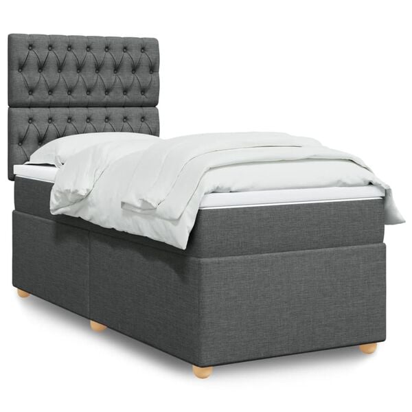 vidaXL Boxspring posteľ s matracom tmavosiv&aacute; 90x200 cm l&aacute;tka