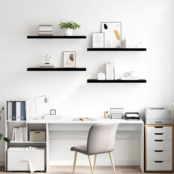 vidaXL Pl&aacute;vaj&uacute;ce n&aacute;stenn&eacute; police 4ks, leskl&eacute; čierne 90x23,5x3,8cm, MDF