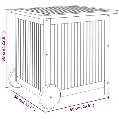 vidaXL Záhradný úložný box s kolieskami 60x50x58 cm masívna akácia