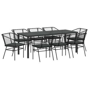 vidaXL Z&aacute;hradn&yacute; jed&aacute;lensk&yacute; set 9 pcs Čierna polyratan