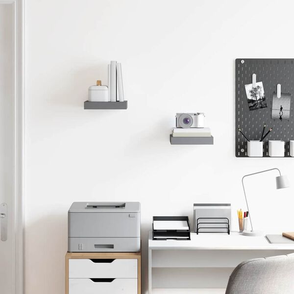 vidaXL Pl&aacute;vaj&uacute;ce n&aacute;stenn&eacute; police 2 ks, leskl&eacute; siv&eacute; 23x23,5x3,8cm, MDF