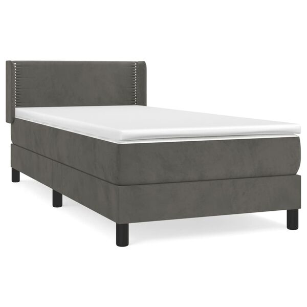 vidaXL Posteľn&yacute; r&aacute;m boxspring s matracom tmavosiv&yacute; 100x200 cm zamat