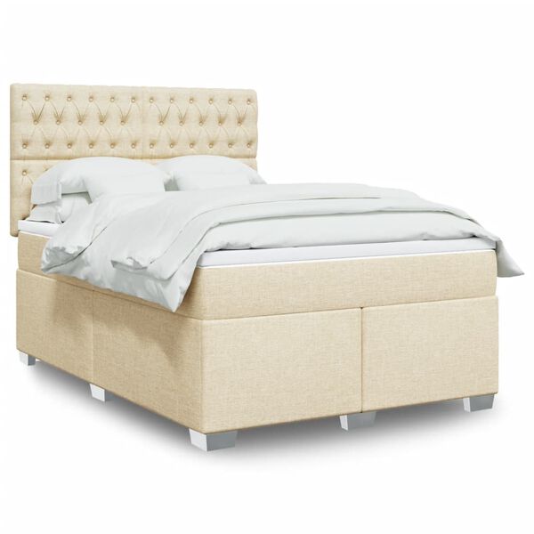 vidaXL Boxspring posteľ s matracom kr&eacute;mov&yacute; 140x190 cm l&aacute;tka