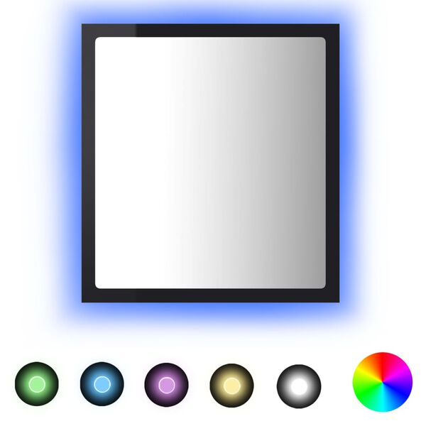 vidaXL Kúpeľňové zrkadlo s LED, lesklé čierne 40x8,5x37cm, akryl