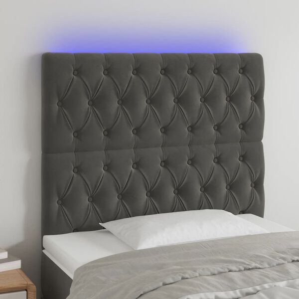 vidaXL Čelo postele s LED tmavosiv&eacute; 100x7x118/128 cm zamat