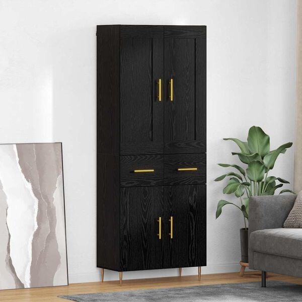 vidaXL Highboard Čierny dub 69,5 x 34 x 180 cm Kompozitn&eacute; drevo