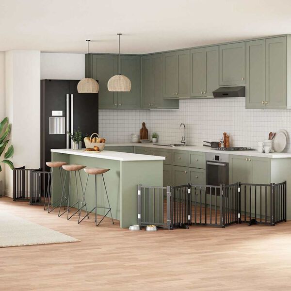 vidaXL Br&aacute;na pre psa s dvere sklad. 12pan. čierna 600cm topoľov&eacute; drevo