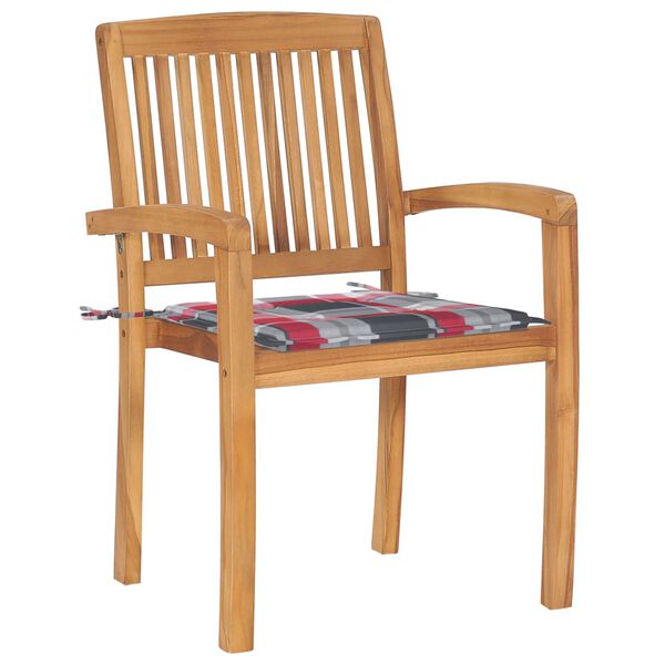 vidaXL Stohovateľné záhradné stoličky s podložkami 4 ks tíkový masív