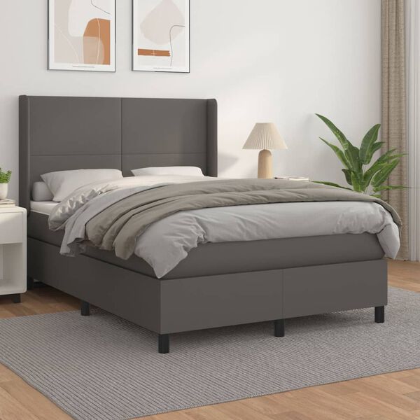 vidaXL Boxspring posteľ s matracom sivá 140x190 cm umelá koža