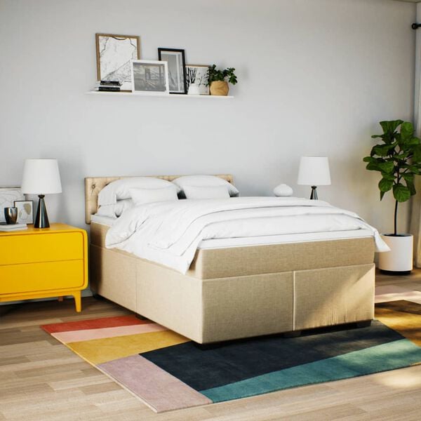 vidaXL Boxspring posteľ s matracom kr&eacute;mov&yacute; 140x190 cm l&aacute;tka