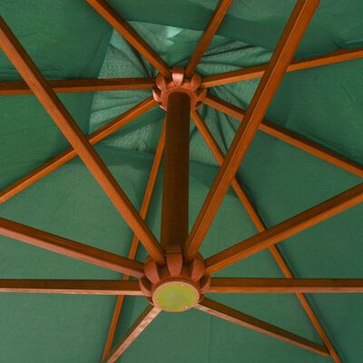 vidaXL Visiaci zelený slnečník, 300x300 cm, drevená tyč