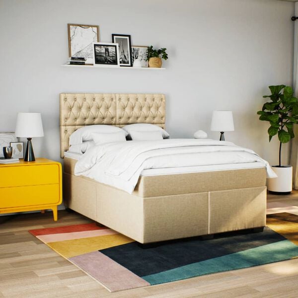 vidaXL Boxspring posteľ s matracom kr&eacute;mov&yacute; 140x190 cm l&aacute;tka